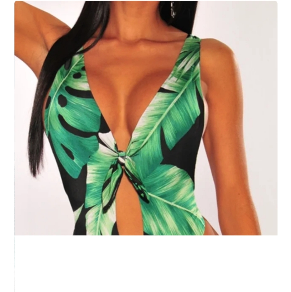 Green Palm Print Bodysuit EUC Size L